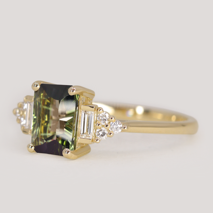 Arden - Optix Octagon Cut Green Tourmaline Art Deco Engagement Ring Engagement Rings - Made-to-Order