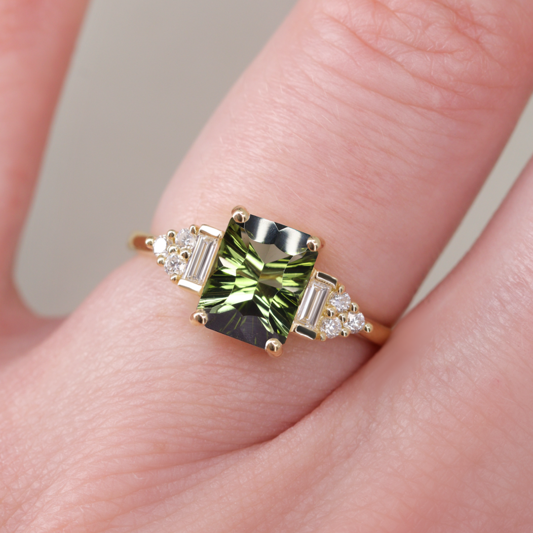 Arden - Optix Octagon Cut Green Tourmaline Art Deco Engagement Ring Engagement Rings - Made-to-Order