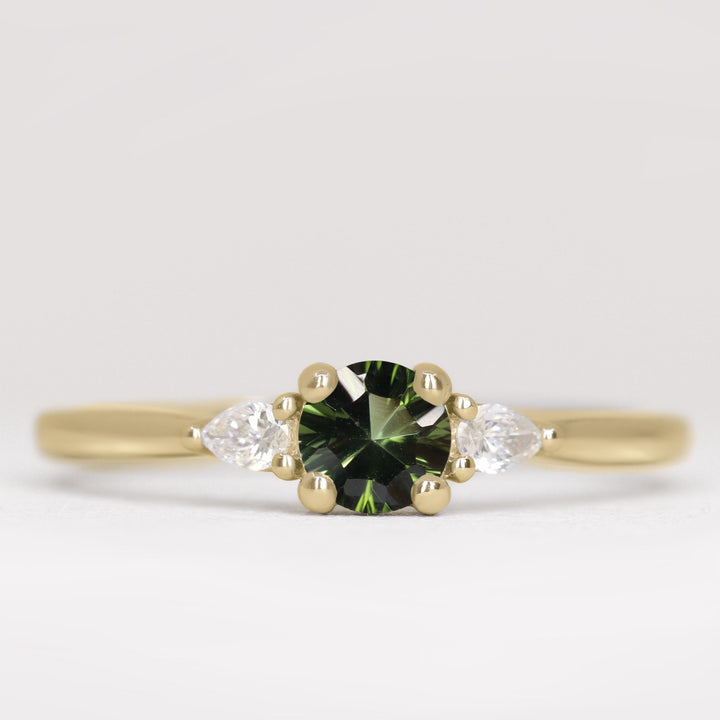 Unique optix tourmaline and lab grown diamond yellow gold engagement ring