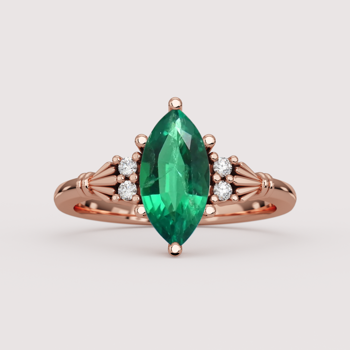Orla - Marquise Cut Lab Grown Emerald Custom Claddagh-Inspired Engagement Ring