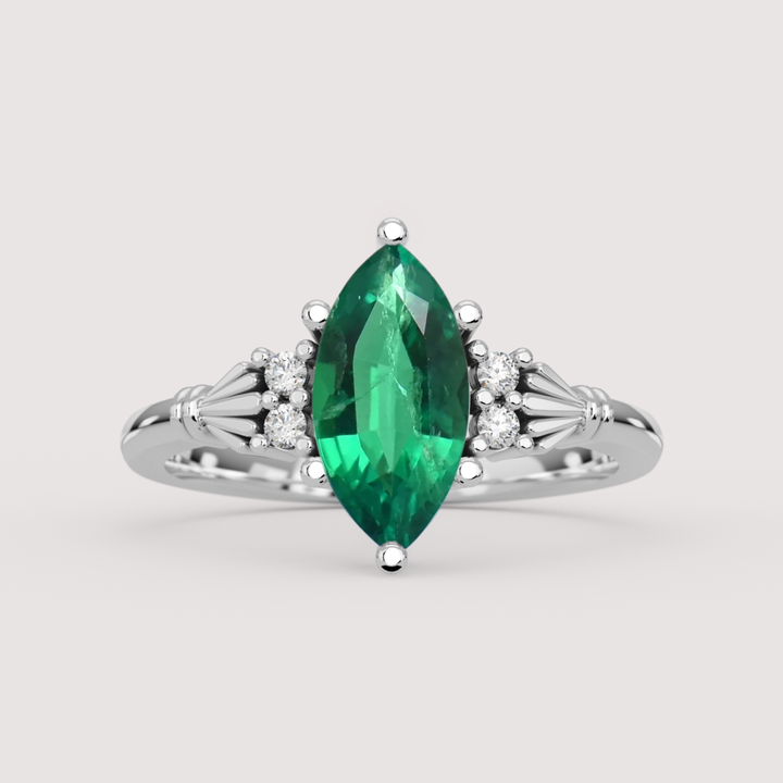 Orla - Marquise Cut Lab Grown Emerald Custom Claddagh-Inspired Engagement Ring