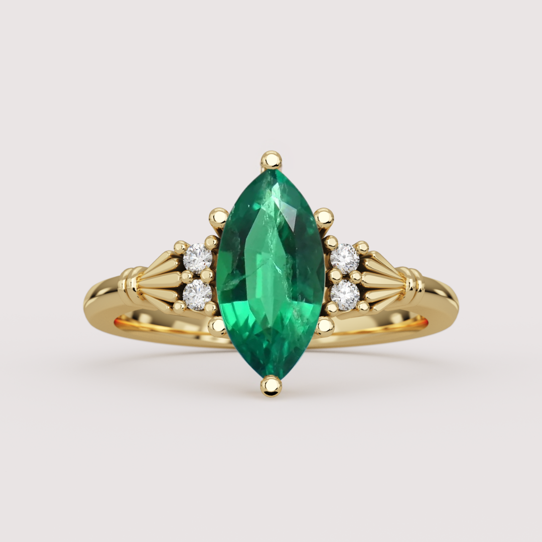 Orla - Marquise Cut Lab Grown Emerald Custom Claddagh-Inspired Engagement Ring