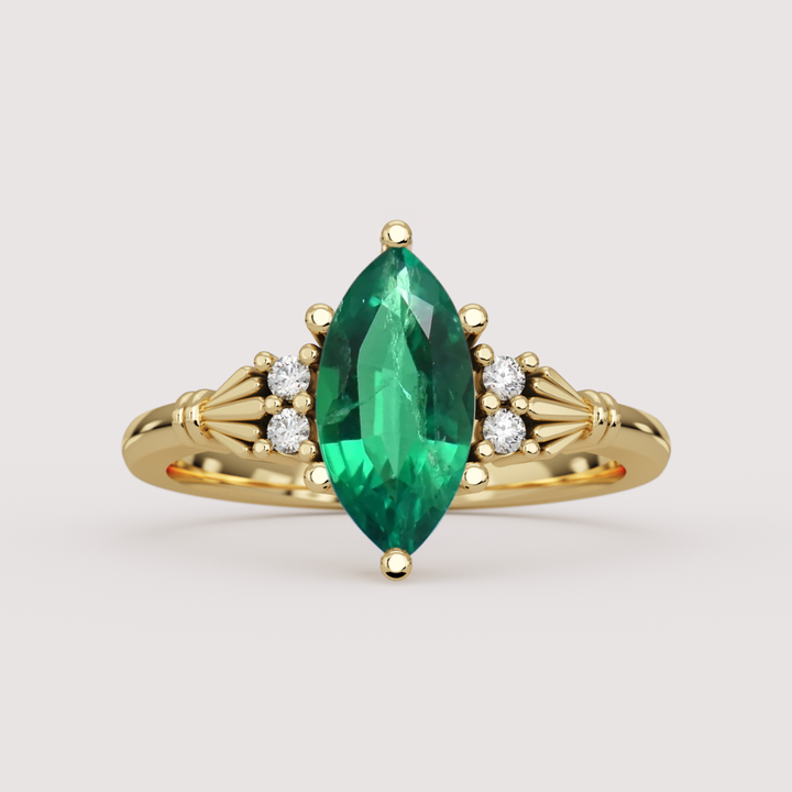 Orla - Marquise Cut Lab Grown Emerald Custom Claddagh-Inspired Engagement Ring