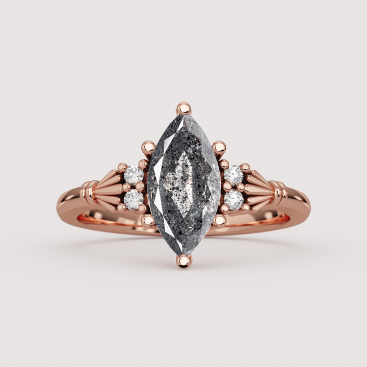 Orla - Marquise Cut Salt &amp; Pepper Diamond Custom Claddagh-Inspired Engagement Ring