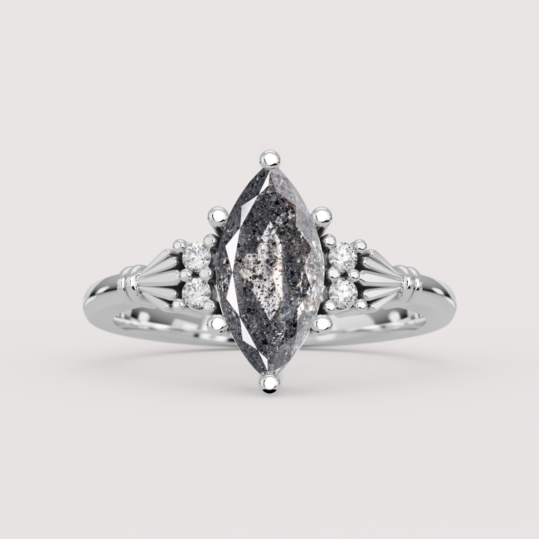 Orla - Marquise Cut Salt &amp; Pepper Diamond Custom Claddagh-Inspired Engagement Ring