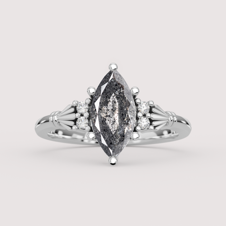 Orla - Marquise Cut Salt &amp; Pepper Diamond Custom Claddagh-Inspired Engagement Ring