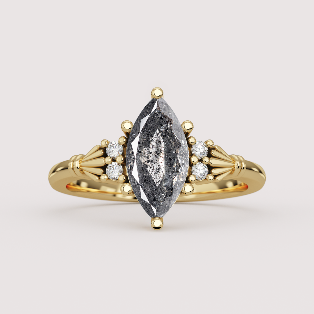 Orla - Marquise Cut Salt &amp; Pepper Diamond Custom Claddagh-Inspired Engagement Ring