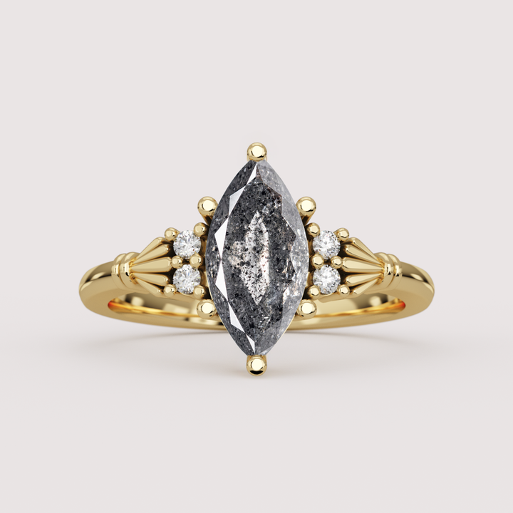 Orla - Marquise Cut Salt &amp; Pepper Diamond Custom Claddagh-Inspired Engagement Ring