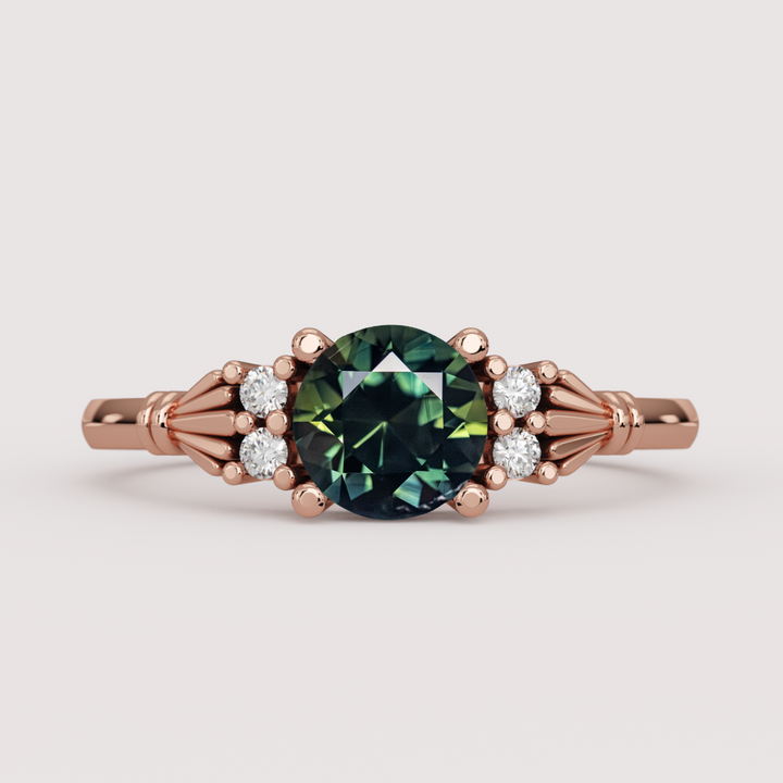 Orla - Round Cut Green Sapphire Custom Claddagh-Inspired Engagement Ring