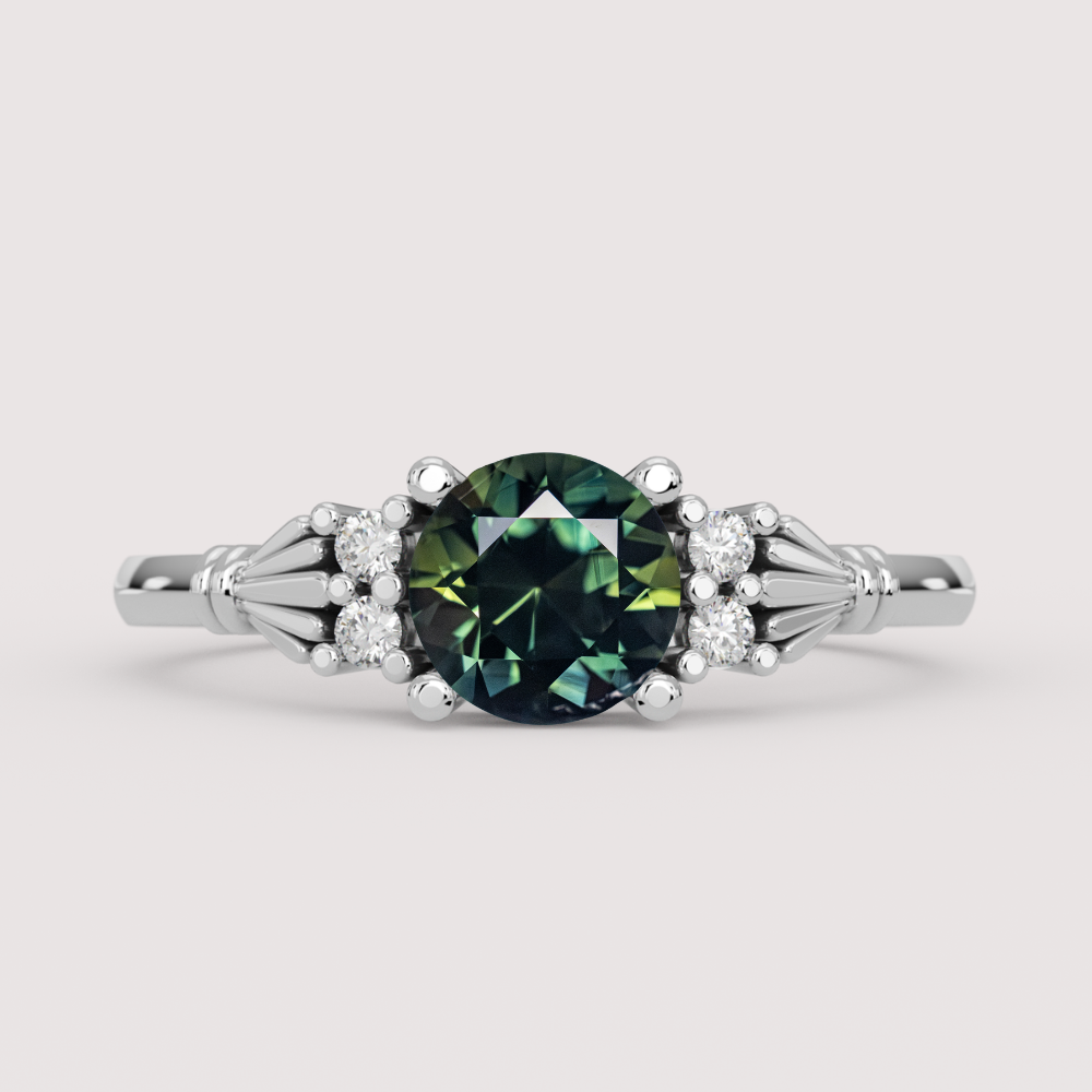 Orla - Round Cut Green Sapphire Custom Claddagh-Inspired Engagement Ring