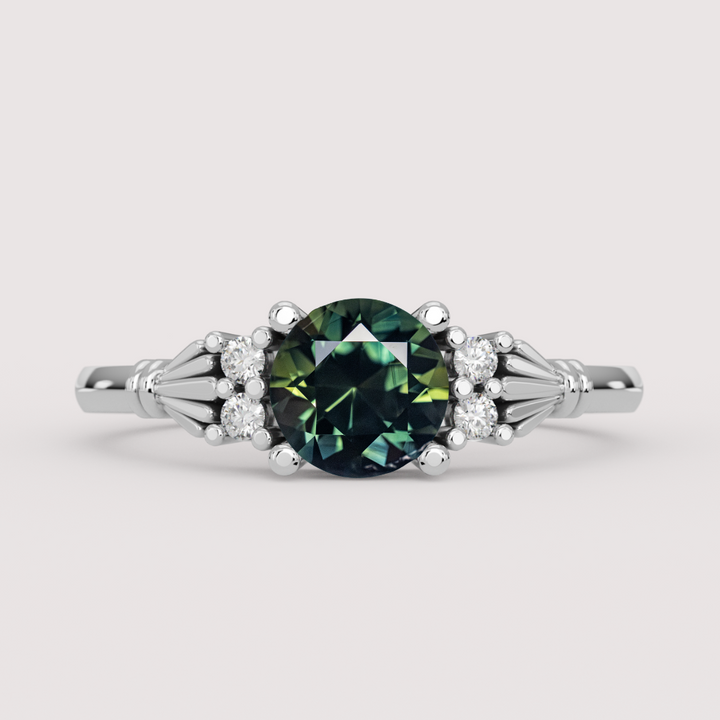 Orla - Round Cut Green Sapphire Custom Claddagh-Inspired Engagement Ring