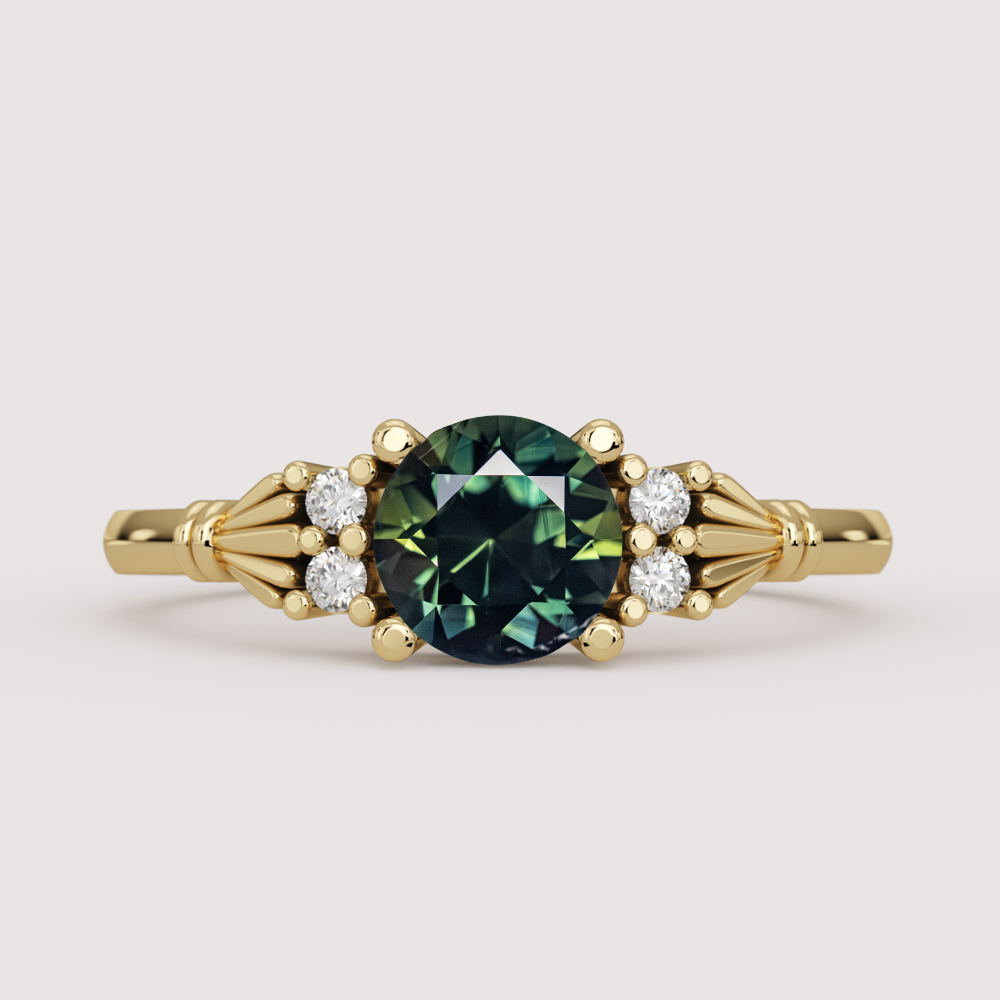 Orla - Round Cut Green Sapphire Custom Claddagh-Inspired Engagement Ring