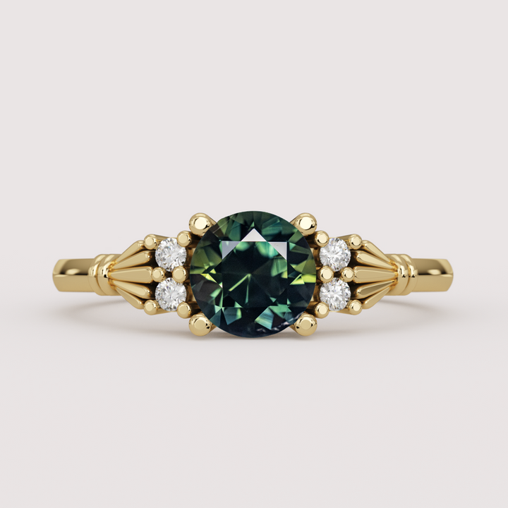 Orla - Round Cut Green Sapphire Custom Claddagh-Inspired Engagement Ring