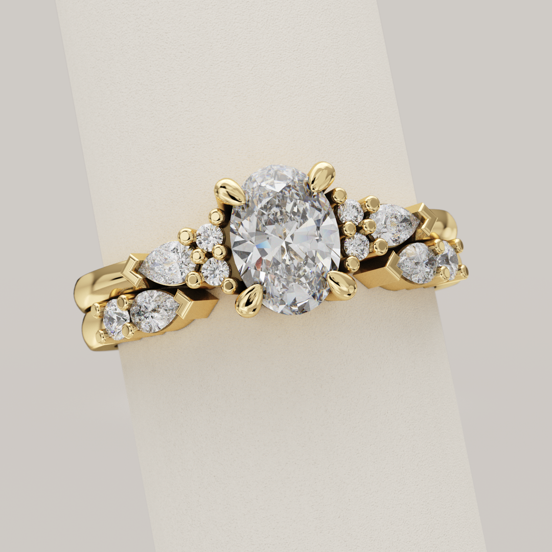 Paige - Pear &amp; Round Lab Grown Diamond Open Cuff Stacking Wedding Ring - Made-to-Order