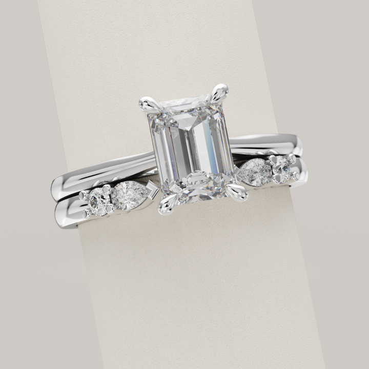 Paige - Pear &amp; Round Lab Grown Diamond Open Cuff Stacking Wedding Ring - Made-to-Order