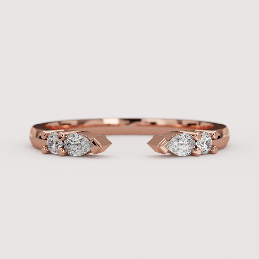 Paige - Pear &amp; Round Lab Grown Diamond Open Cuff Stacking Wedding Ring - Made-to-Order