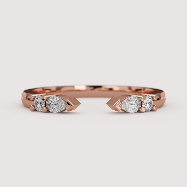Paige - Pear &amp; Round Lab Grown Diamond Open Cuff Stacking Wedding Ring - Made-to-Order