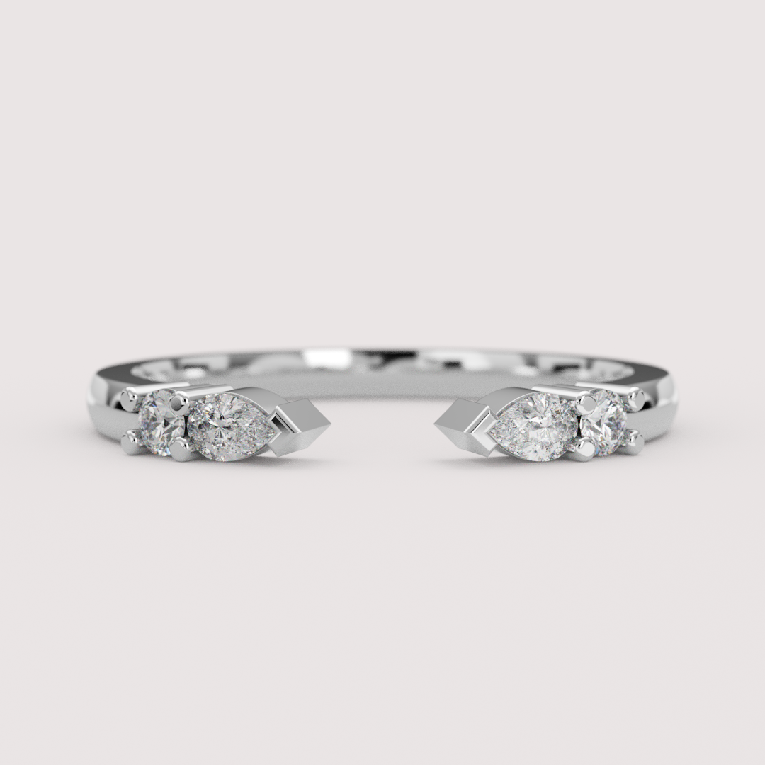 Paige - Pear &amp; Round Lab Grown Diamond Open Cuff Stacking Wedding Ring - Made-to-Order