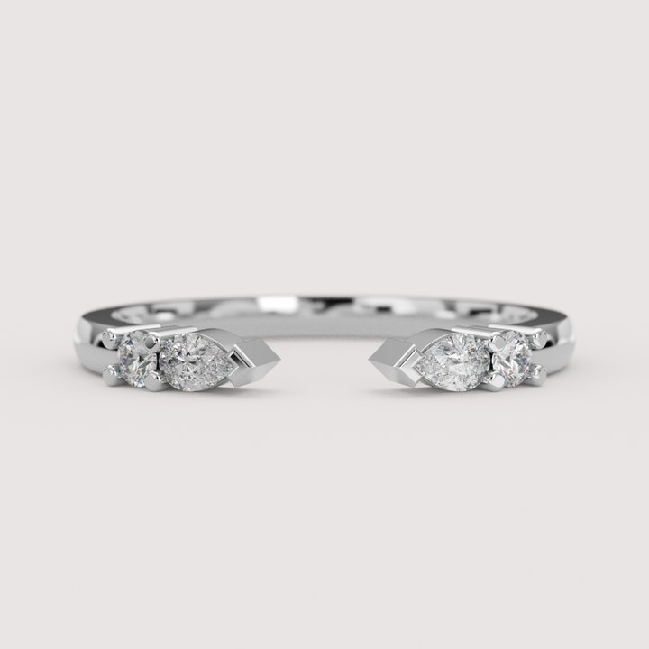 Paige - Pear &amp; Round Lab Grown Diamond Open Cuff Stacking Wedding Ring - Made-to-Order