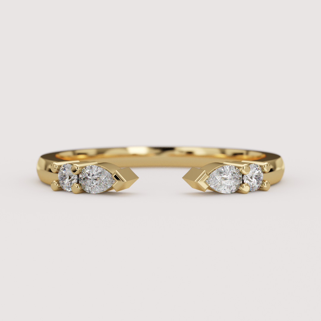 Paige - Pear &amp; Round Lab Grown Diamond Open Cuff Stacking Wedding Ring - Made-to-Order