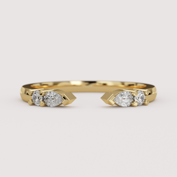 Paige - Pear &amp; Round Lab Grown Diamond Open Cuff Stacking Wedding Ring - Made-to-Order