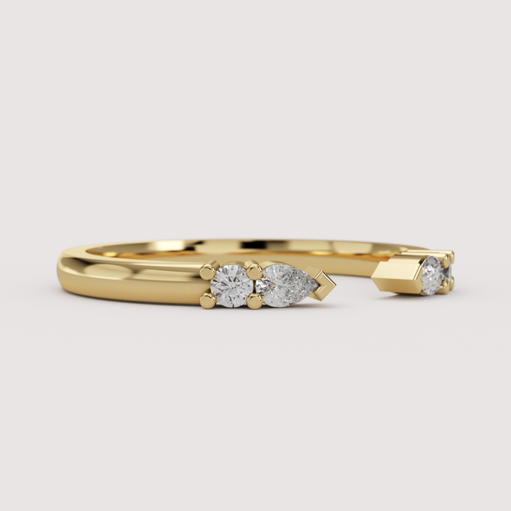 Paige - Pear &amp; Round Lab Grown Diamond Open Cuff Stacking Wedding Ring - Made-to-Order
