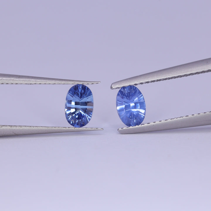 Pair of Oval Cut Blue Optix Concave Sapphires, 1.10ct Total Weight Loose Gemstones