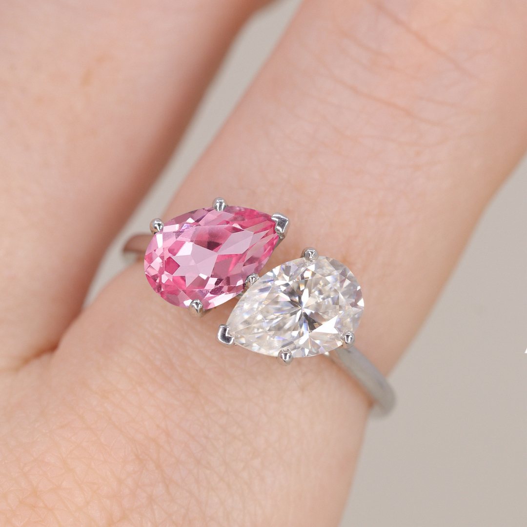 Juno - Pear Cut Pink Sapphire and Lab Grown Diamond Toi et Moi Engagement Ring Engagement Rings - Price On Application