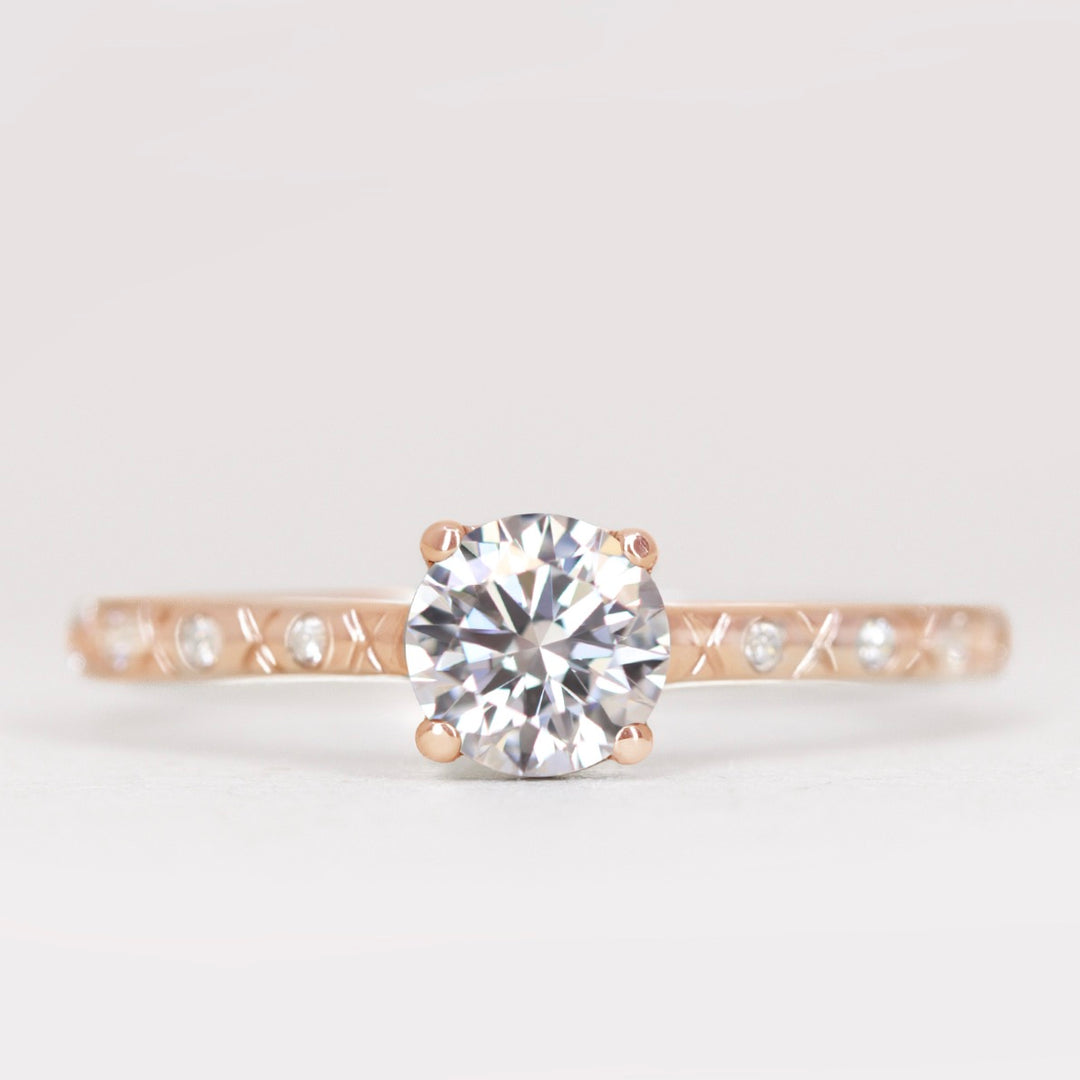 Penelope - Round Brilliant Cut Lab Grown Diamond Art Deco Solitaire Engagement Ring Engagement Rings - Made-to-Order