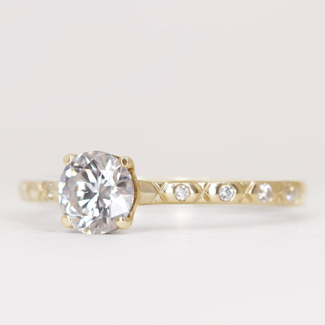 Penelope - Round Brilliant Cut Lab Grown Diamond Art Deco Solitaire Engagement Ring Engagement Rings - Made-to-Order