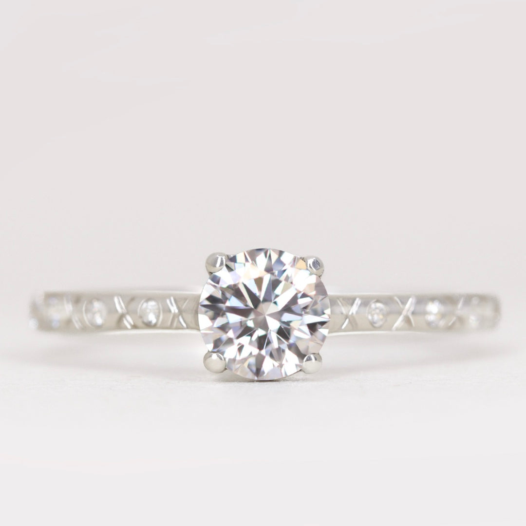 Penelope - Round Brilliant Cut Lab Grown Diamond Art Deco Solitaire Engagement Ring Engagement Rings - Made-to-Order