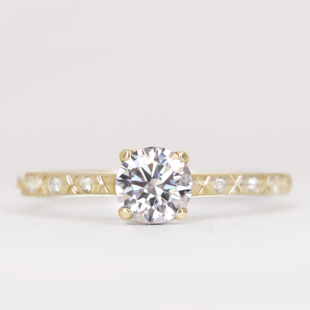 Penelope - Round Brilliant Cut Patterned Band Solitaire Engagement Ring Setting
