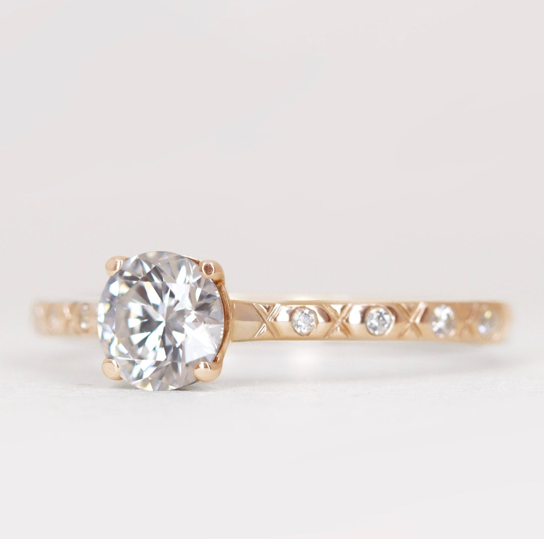 Penelope - Round Brilliant Cut Lab Grown Diamond Art Deco Solitaire Engagement Ring Engagement Rings - Made-to-Order