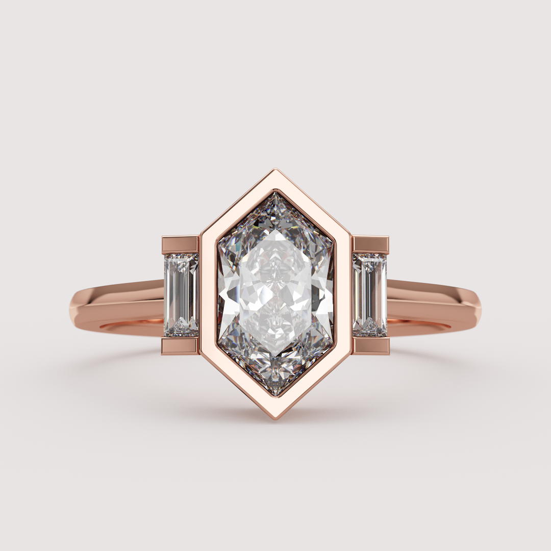 Phoebe - Dutch Marquise Hexagon Lab Grown Diamond Art Deco Trilogy Made-to-Order Engagement Ring Engagement Rings - Made-to-Order