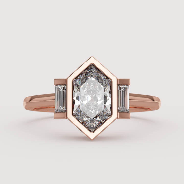 Phoebe - Dutch Marquise Hexagon Lab Grown Diamond Art Deco Trilogy Made-to-Order Engagement Ring Engagement Rings - Made-to-Order