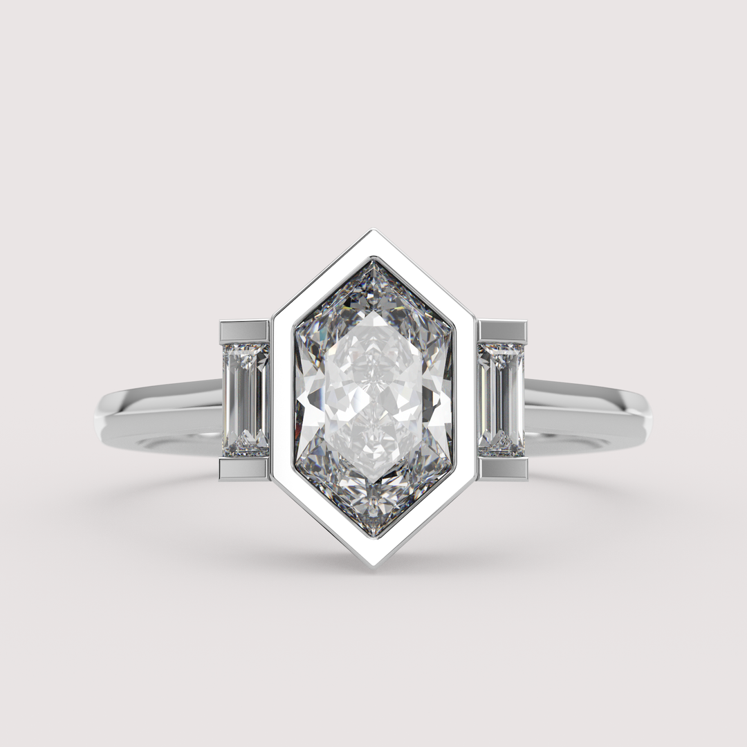 Phoebe - Dutch Marquise Hexagon Lab Grown Diamond Art Deco Trilogy Made-to-Order Engagement Ring Engagement Rings - Made-to-Order