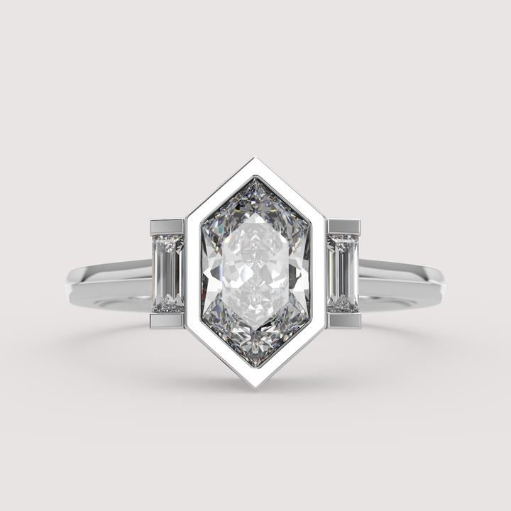 Phoebe - Dutch Marquise Hexagon Lab Grown Diamond Art Deco Trilogy Made-to-Order Engagement Ring Engagement Rings - Made-to-Order