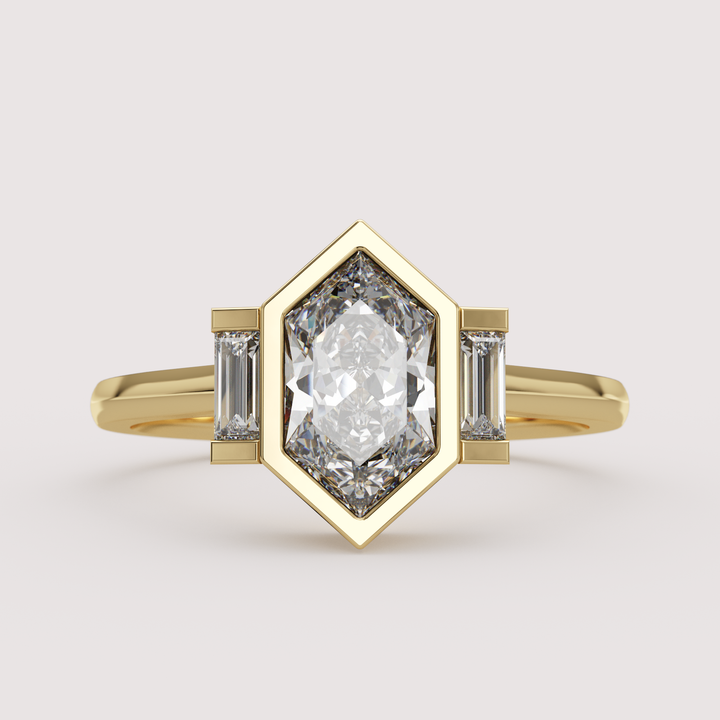 Phoebe - Dutch Marquise Hexagon Lab Grown Diamond Art Deco Trilogy Made-to-Order Engagement Ring Engagement Rings - Made-to-Order