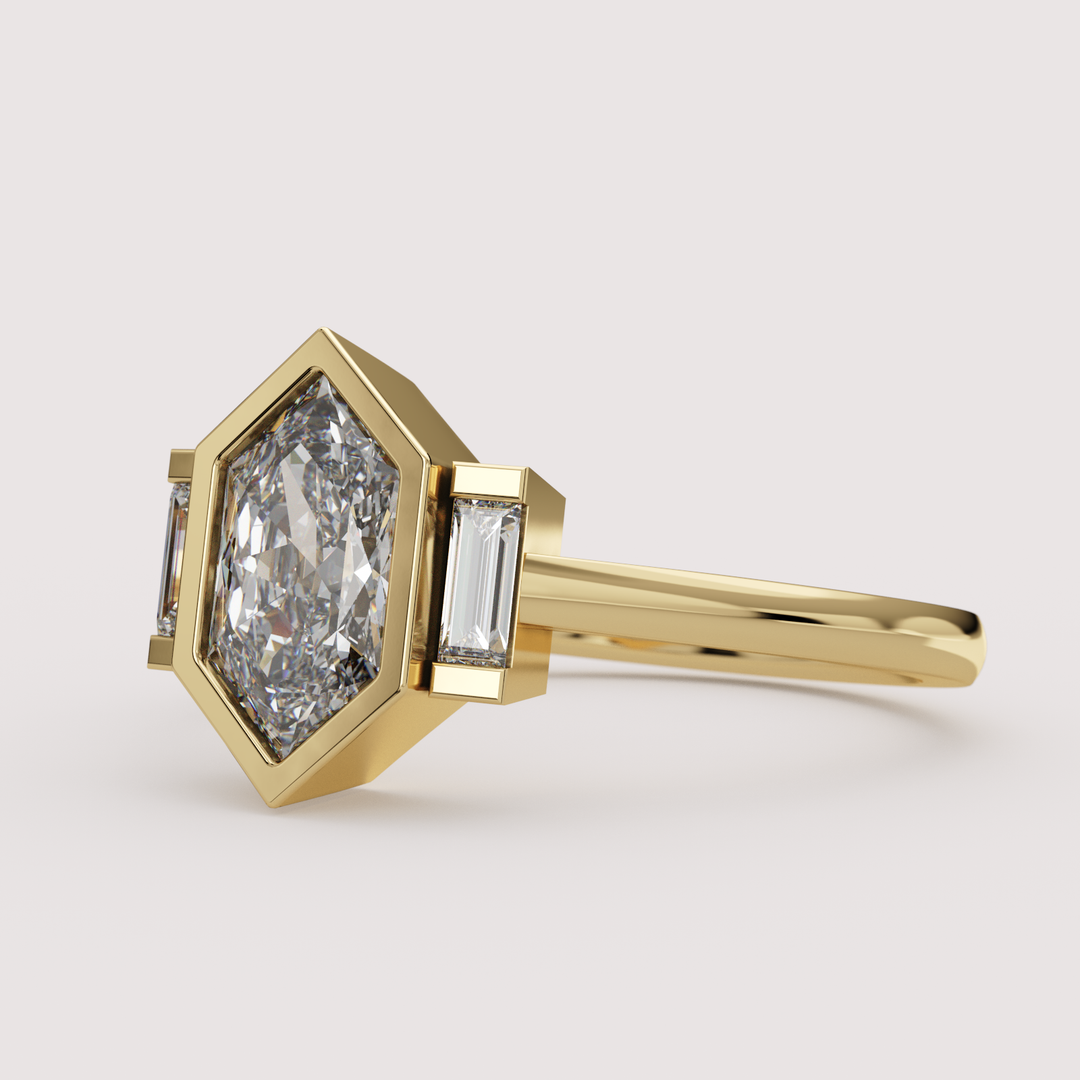 Phoebe - Dutch Marquise Hexagon Lab Grown Diamond Art Deco Trilogy Made-to-Order Engagement Ring Engagement Rings - Made-to-Order