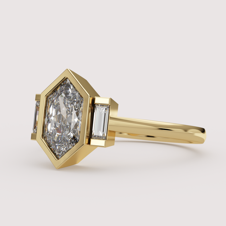 Phoebe - Dutch Marquise Hexagon Lab Grown Diamond Art Deco Trilogy Made-to-Order Engagement Ring Engagement Rings - Made-to-Order