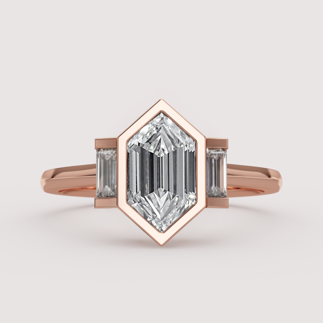 Phoebe - Dutch Marquise Hexagon Lab Grown Diamond Art Deco Trilogy Made-to-Order Engagement Ring Engagement Rings - Made-to-Order