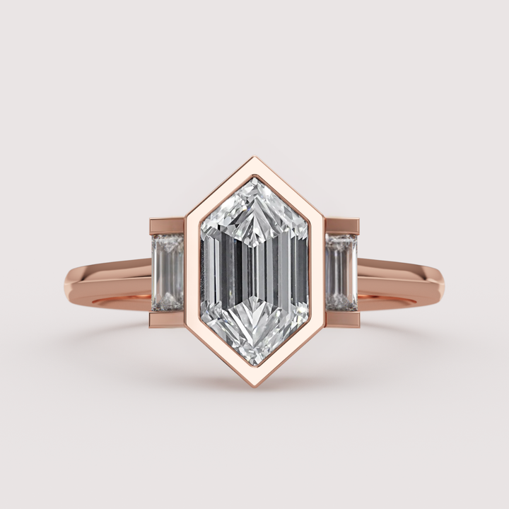 Phoebe - Dutch Marquise Hexagon Lab Grown Diamond Art Deco Trilogy Made-to-Order Engagement Ring Engagement Rings - Made-to-Order