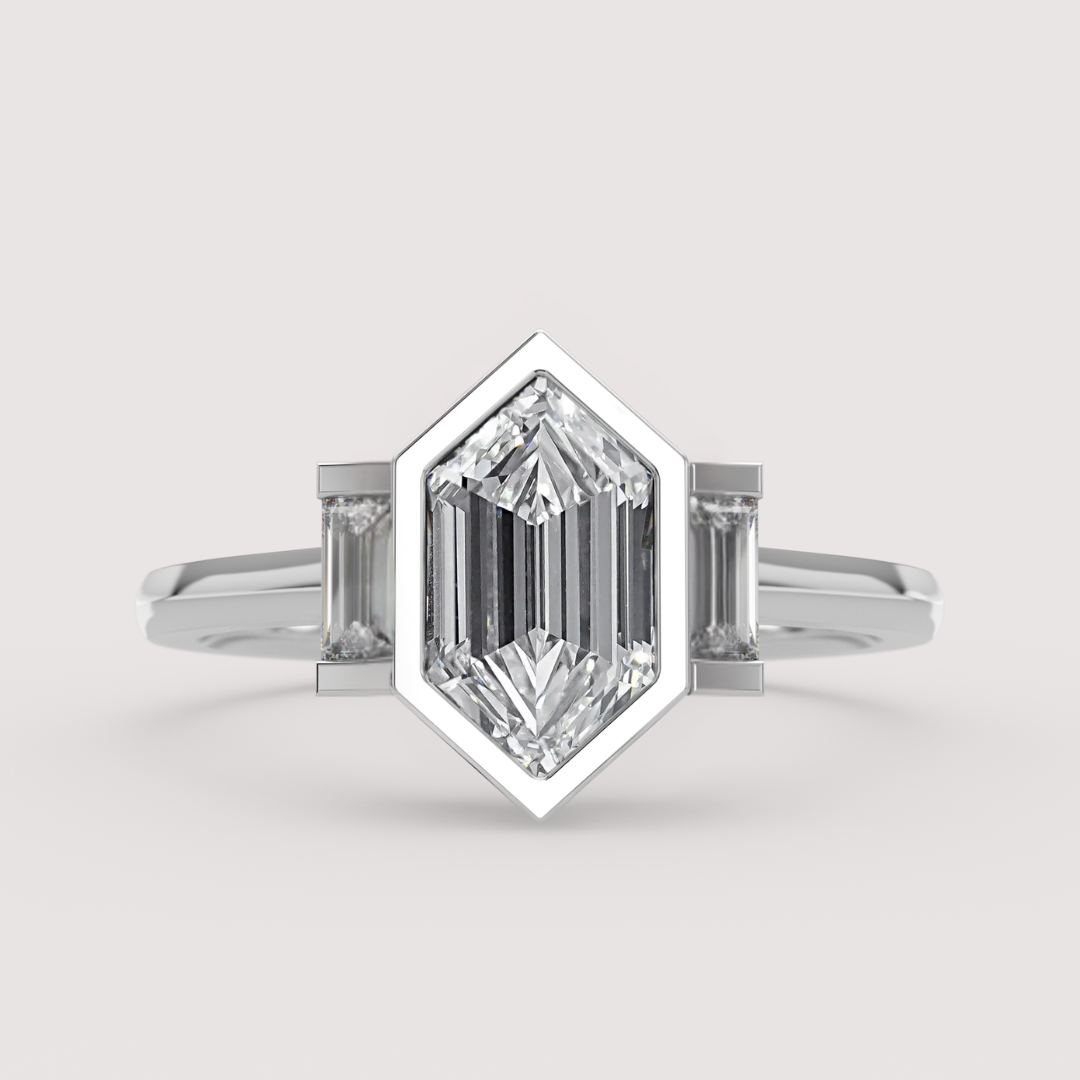 Phoebe - Dutch Marquise Hexagon Lab Grown Diamond Art Deco Trilogy Made-to-Order Engagement Ring Engagement Rings - Made-to-Order