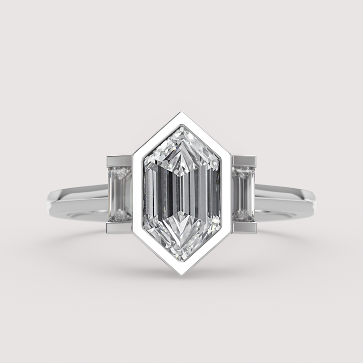 Phoebe - Dutch Marquise Hexagon Lab Grown Diamond Art Deco Trilogy Made-to-Order Engagement Ring Engagement Rings - Made-to-Order