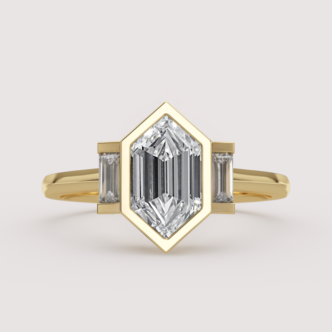 Phoebe - Dutch Marquise Hexagon Lab Grown Diamond Art Deco Trilogy Made-to-Order Engagement Ring Engagement Rings - Made-to-Order