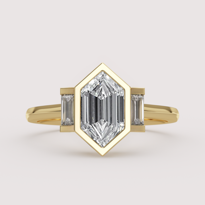 Phoebe - Dutch Marquise Hexagon Lab Grown Diamond Art Deco Trilogy Made-to-Order Engagement Ring Engagement Rings - Made-to-Order
