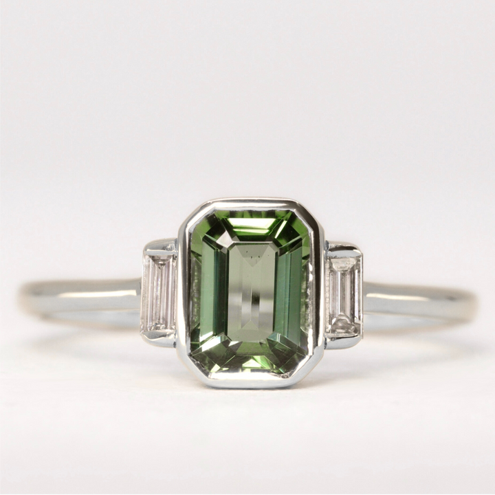 Art deco tourmaline engagement ring in platinum