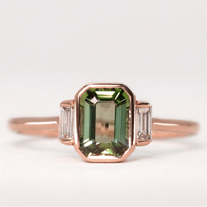 Art deco tourmaline engagement ring in rose gold