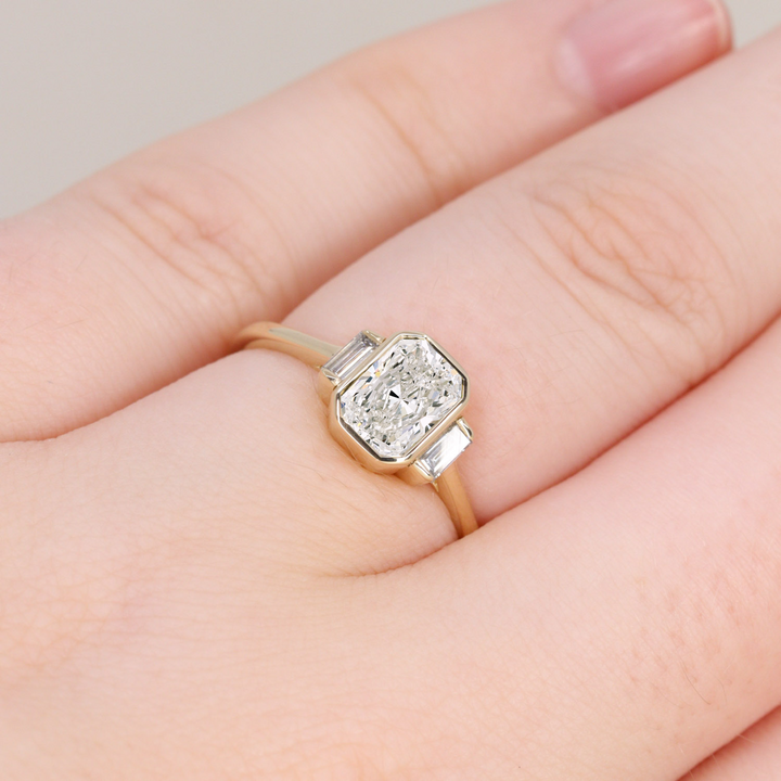 Radiant cut white diamond engagement ring in art deco style