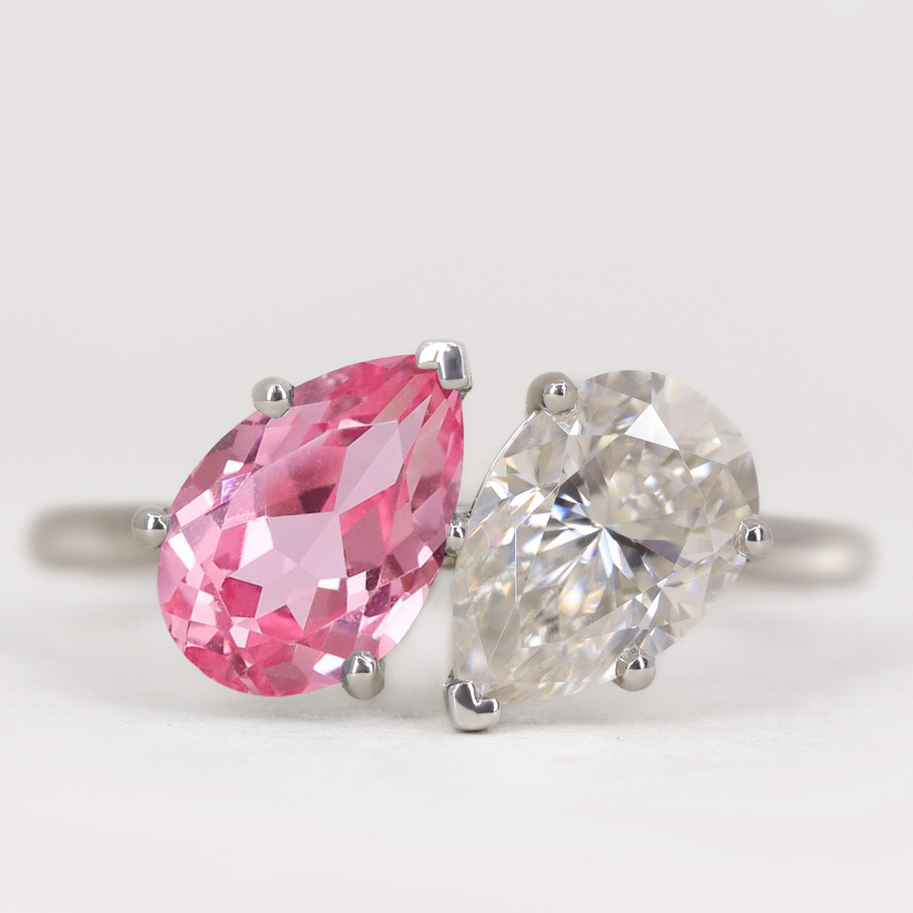 Juno - Pear Cut Pink Sapphire and Lab Grown Diamond Toi et Moi Engagement Ring Engagement Rings - Price On Application